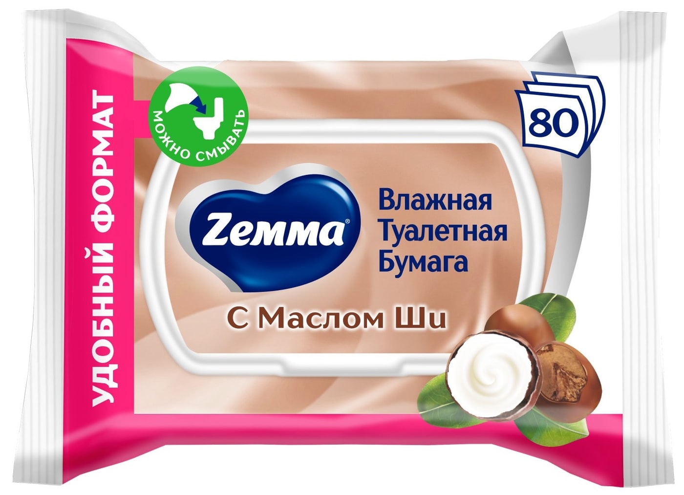 Изображение товара Влажная туалетная бумага Zemma с Маслом Ши 80шт Изображение товара Влажная туалетная бумага Zemma с Маслом Ши 80шт
