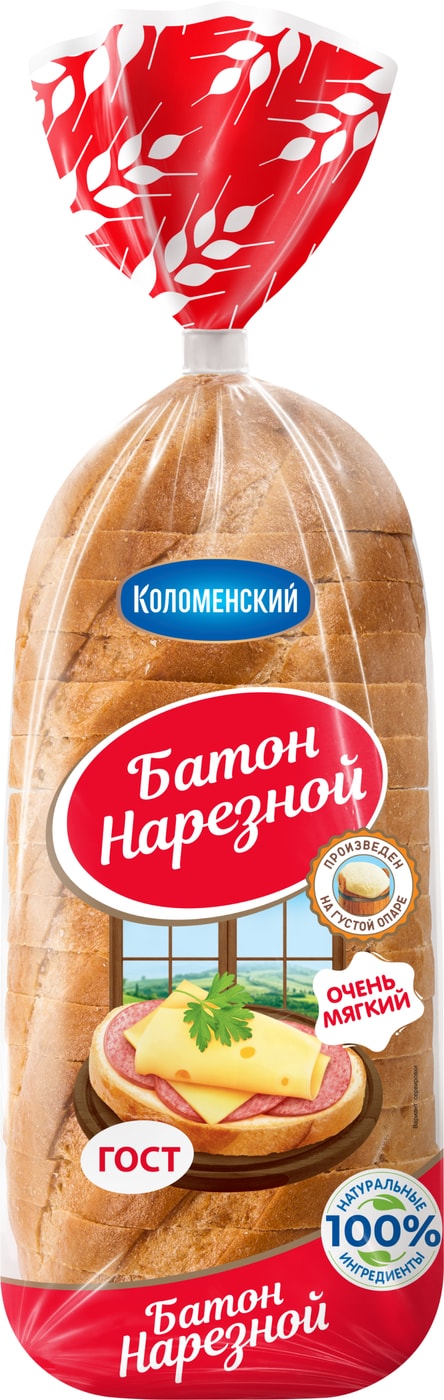 Изображение товара Хлеб Коломенский Батон нарезной нарезка 400г