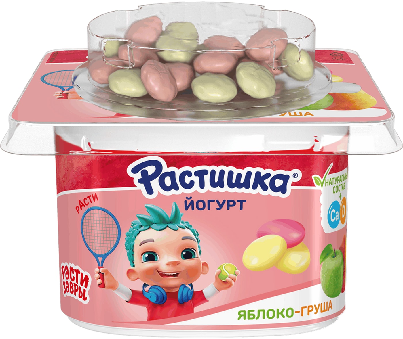 Изображение товара Йогурт Растишка Яблоко-Груша с печеньем в шоколаде 3% 118г