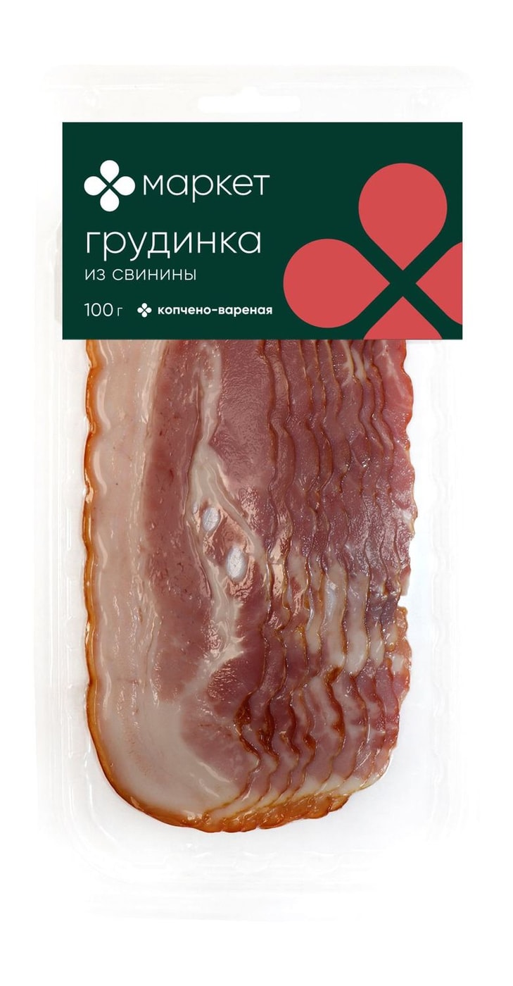 Изображение товара Грудинка Маркет копчено вареная нарезка 100г