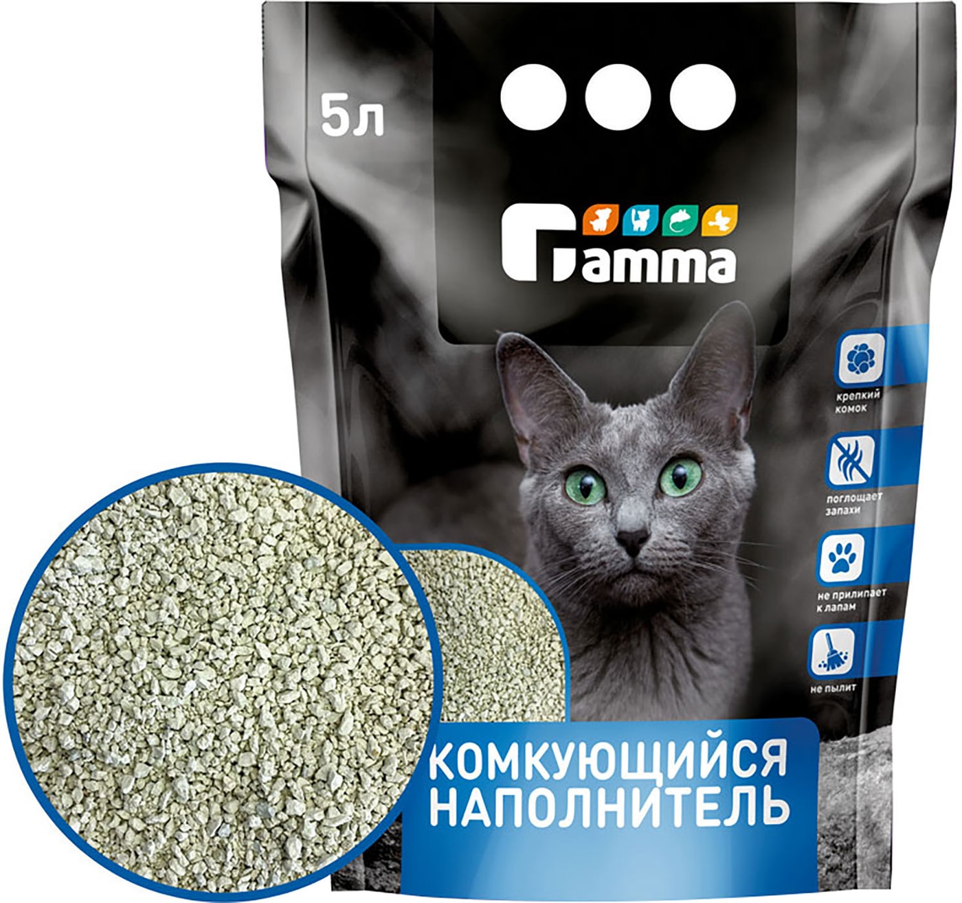 Изображение товара Наполнитель для кошачьих туалетов Gamma бентонитовый комкующийся 5л