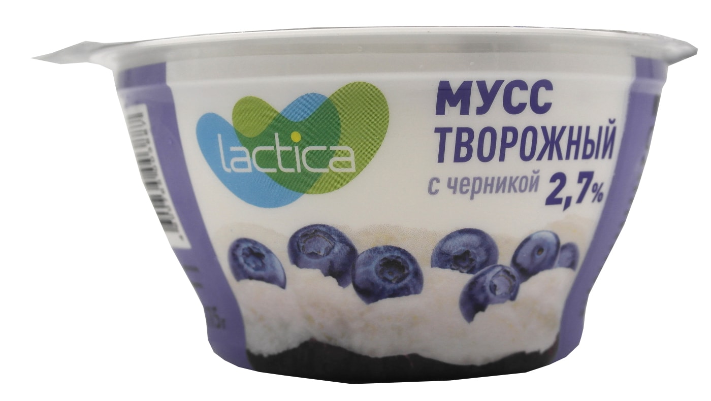 Изображение товара Мусс творожный Lactica с черникой 2.7% 115г