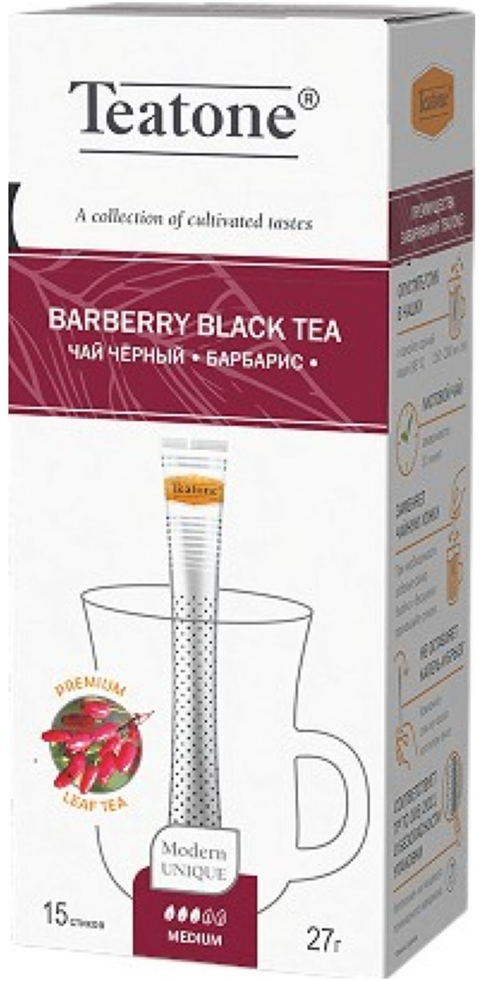 Изображение товара Чай Teatone с ароматом барбариса черный в стиках 15*1.8г