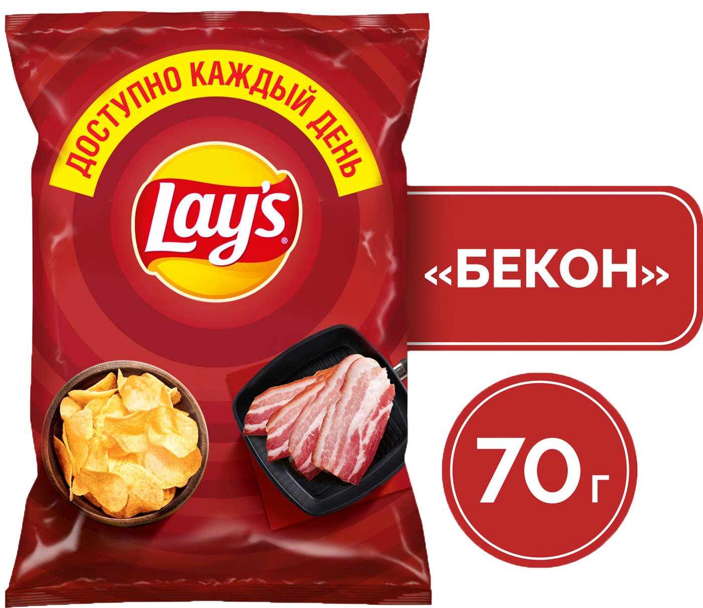 Изображение товара Чипсы Lays Бекон 70г насыщенный вкус и хрустящая текстура