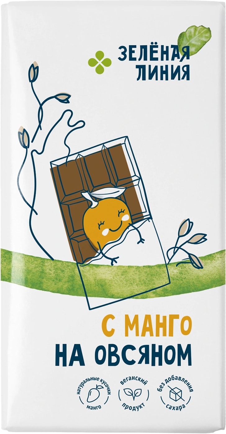 Изображение товара Шоколад Зеленая линия Овсяный без сахара манго 65г