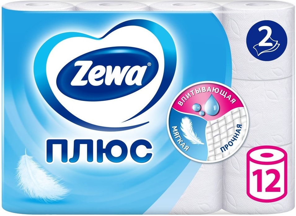 Изображение товара Туалетная бумага Zewa Плюс Белая 12 рулонов 2 слоя