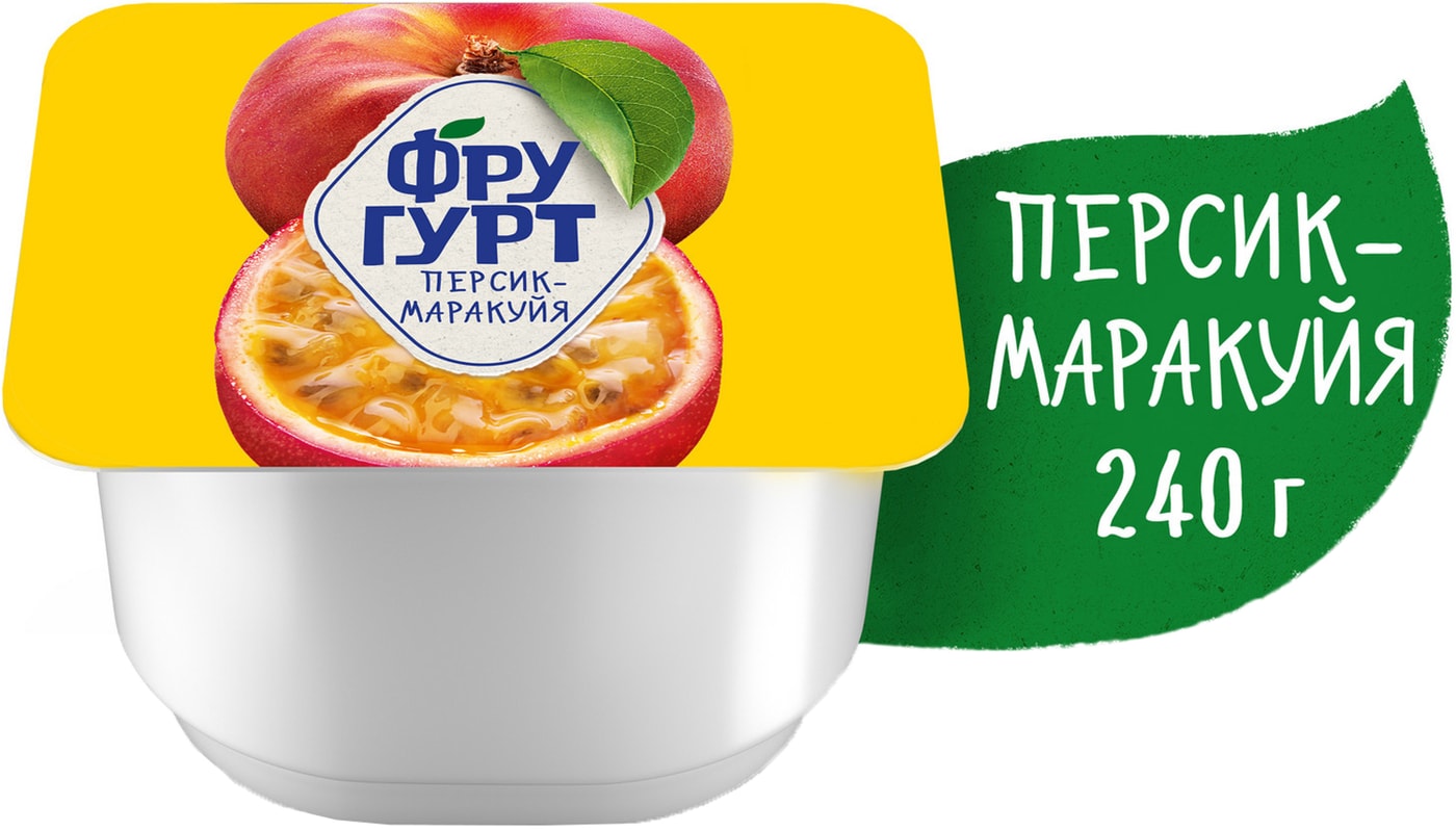 Изображение товара Йогурт Фругурт Персик маракуйя 2% 240г натуральный фруктовый вкус