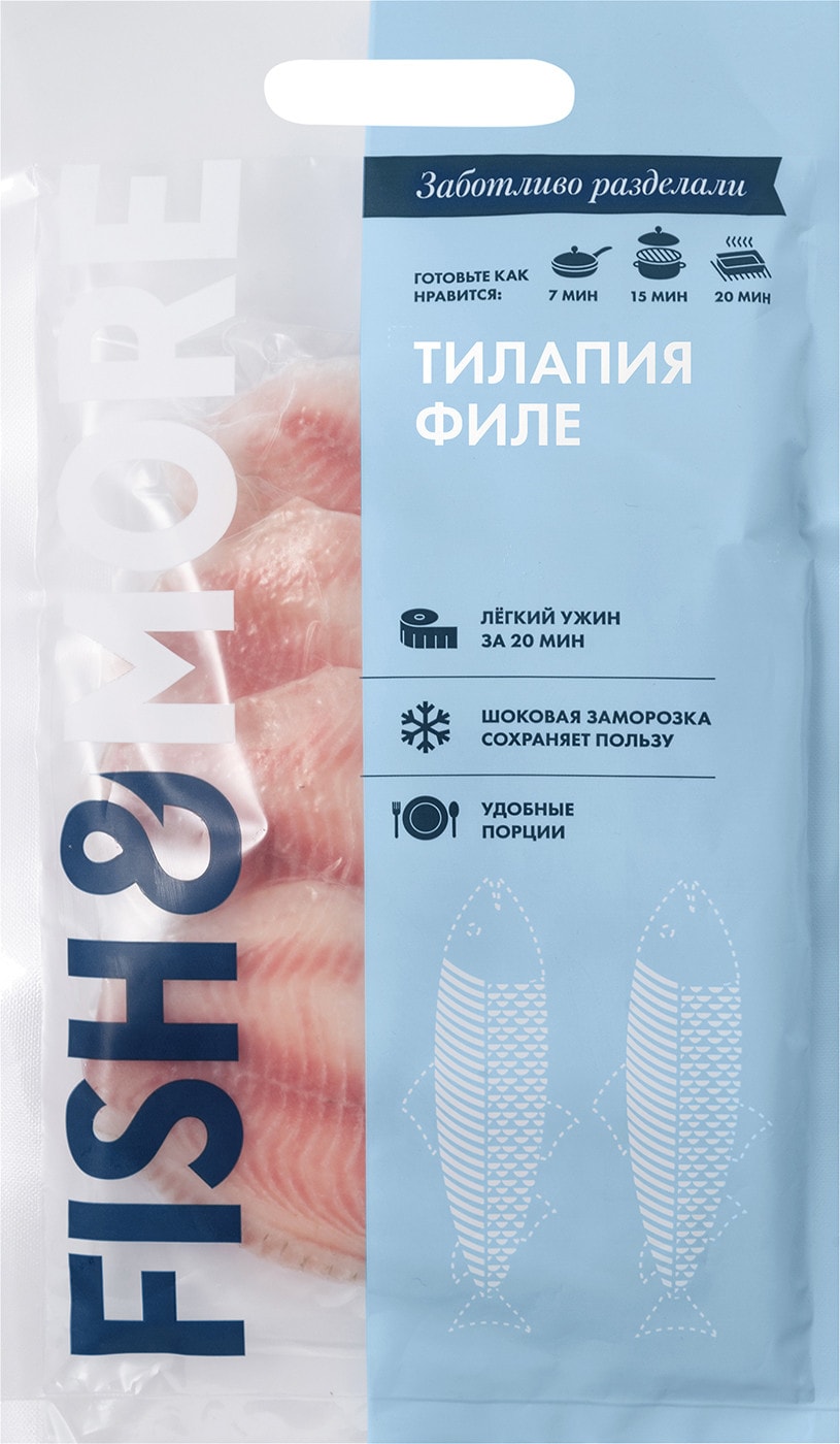 Изображение товара Филе тилапии FISH&MORE 500г замороженное для здорового питания