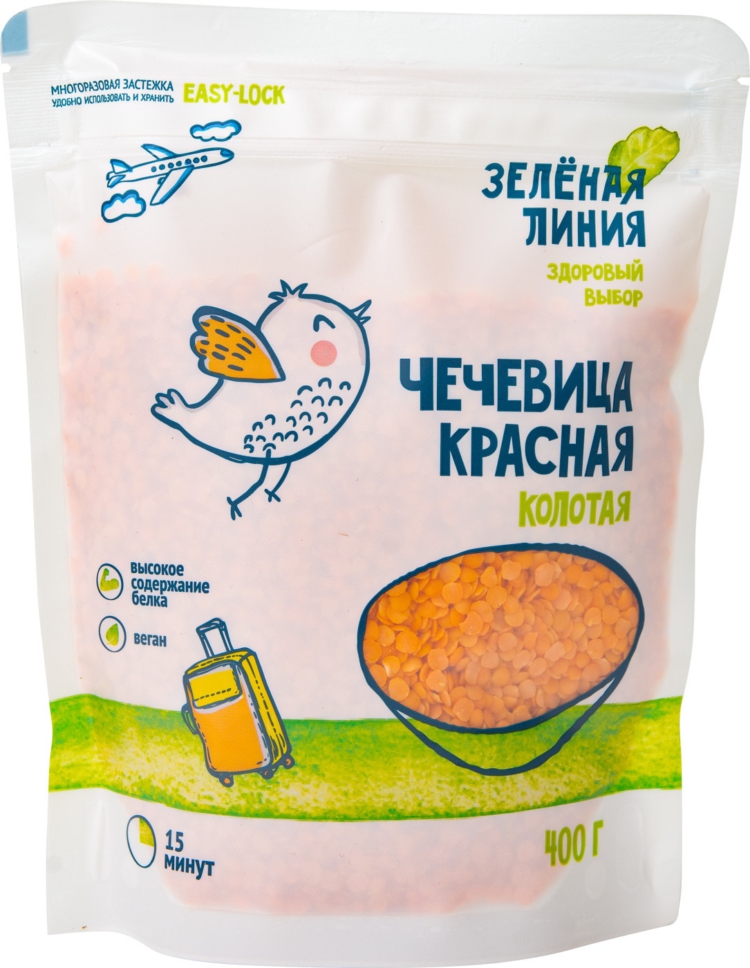 Изображение товара Чечевица Зеленая линия Красная колотая 400г