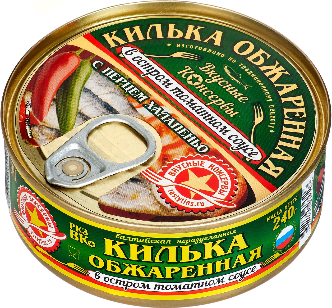 Изображение товара Килька Вкусные консервы обжаренная в остром томатном соусе 240г