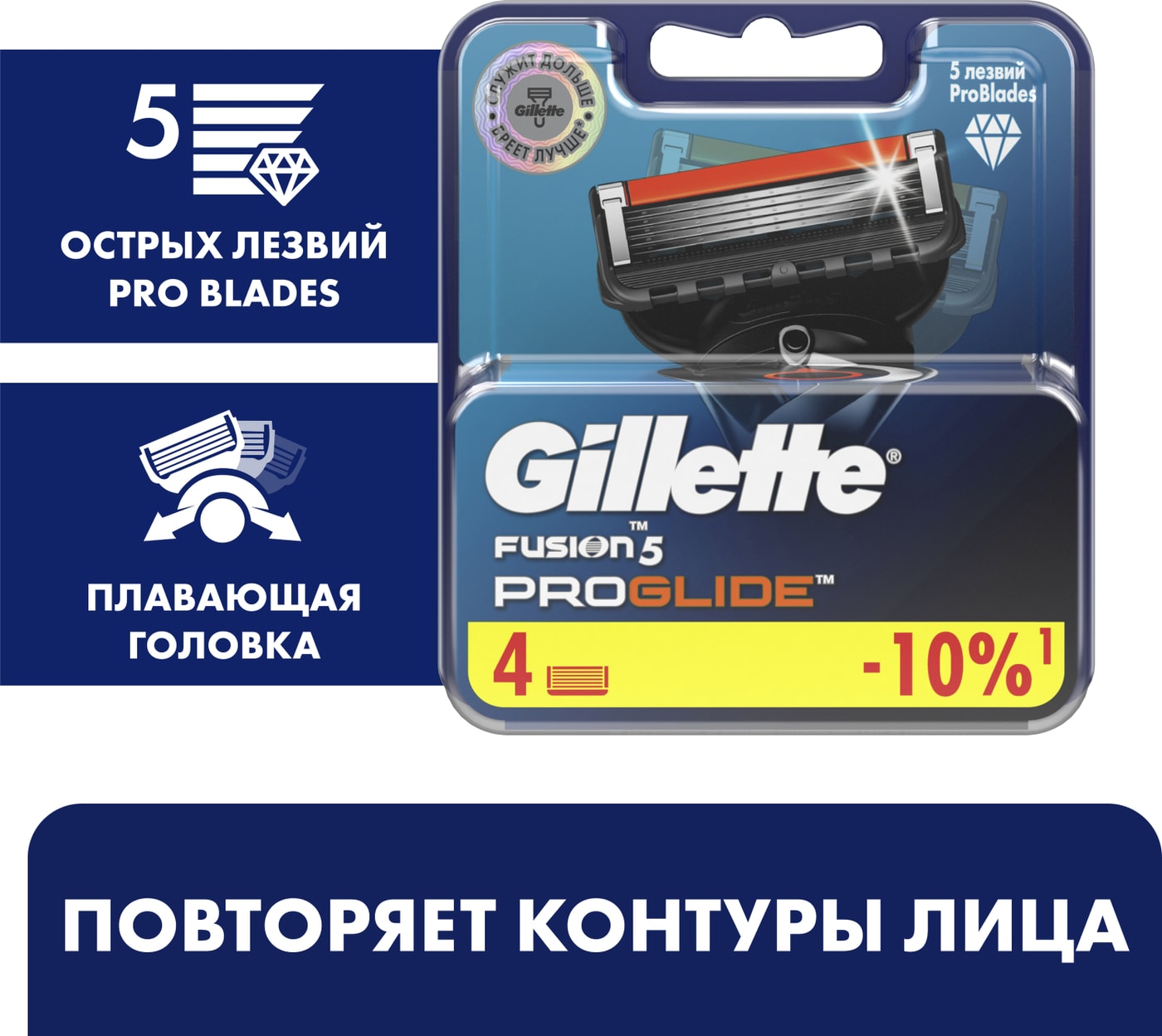 Изображение товара Кассеты для бритья Gillette Fusion ProGlide, 4 шт, совместимы с станками ProGlide и Fusion