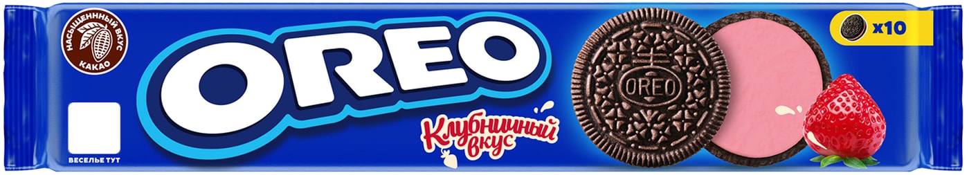Изображение товара Печенье Oreo Клубничный вкус 95г хрустящее бисквитное сладкое лакомство