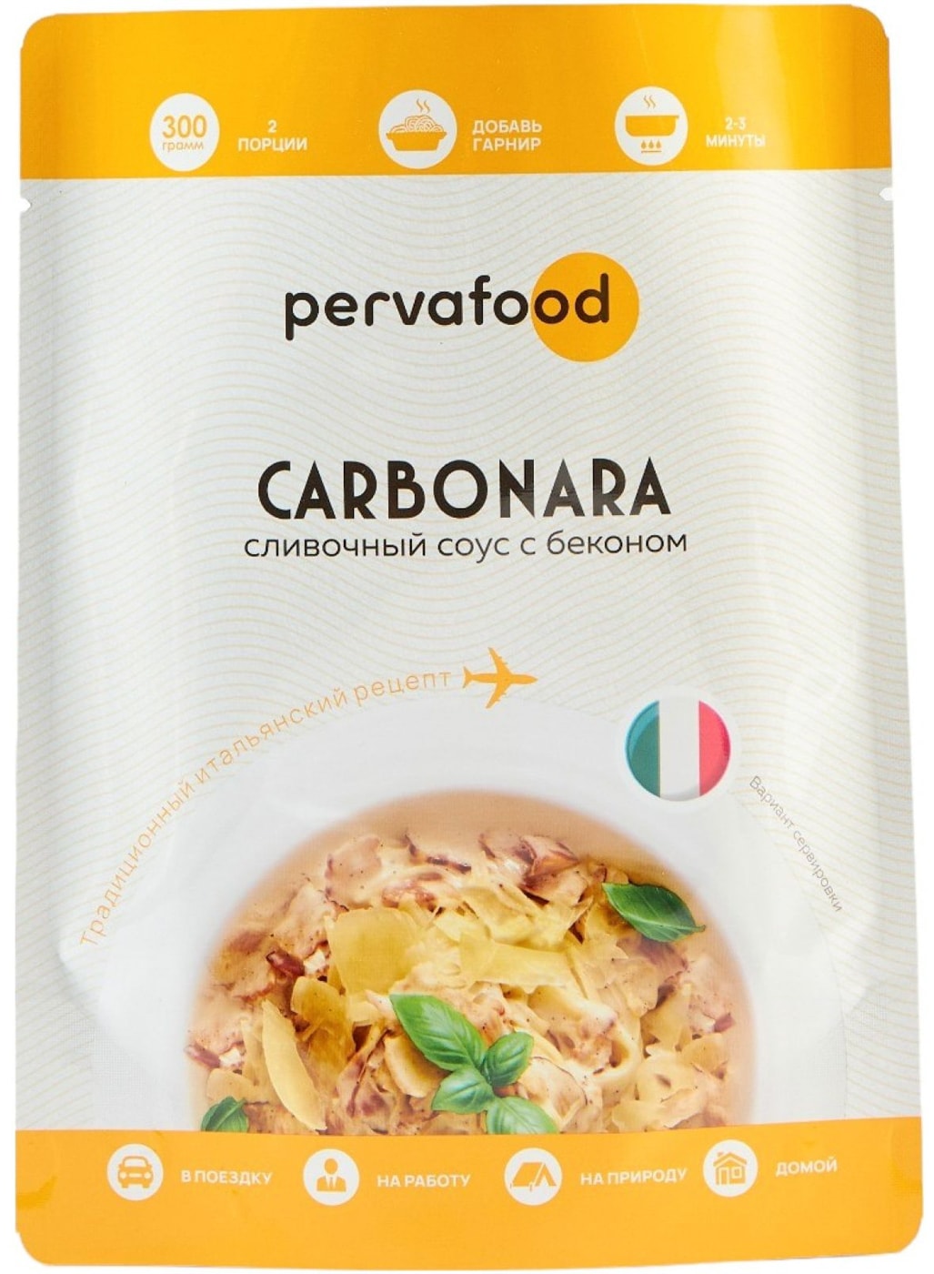 Изображение товара Соус Pervafood Carbonara сливочный с беконом 300г - вкусная добавка к пасте