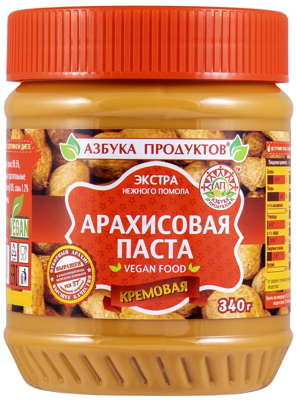 Изображение товара Паста арахисовая Азбука продуктов Экстра кремовая 340г