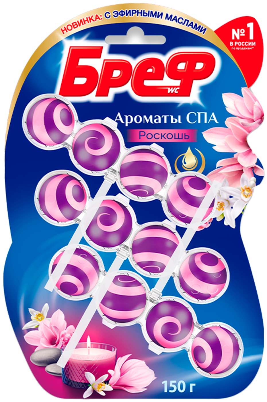 Изображение товара Туалетный блок Бреф Ароматы СПА Роскошь 50г*3шт для сантехники ароматизация и очистка
