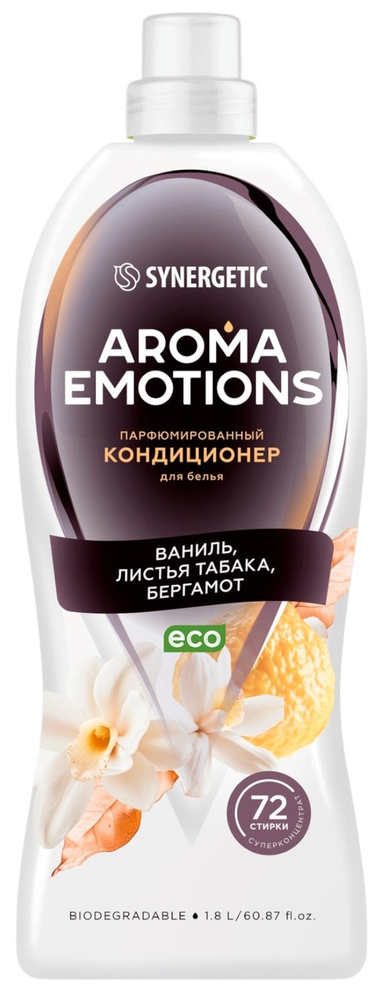 Изображение товара Кондиционер для белья Synergetic Aroma Emotions Ваниль-Листья табака-Бергамот 1.8л