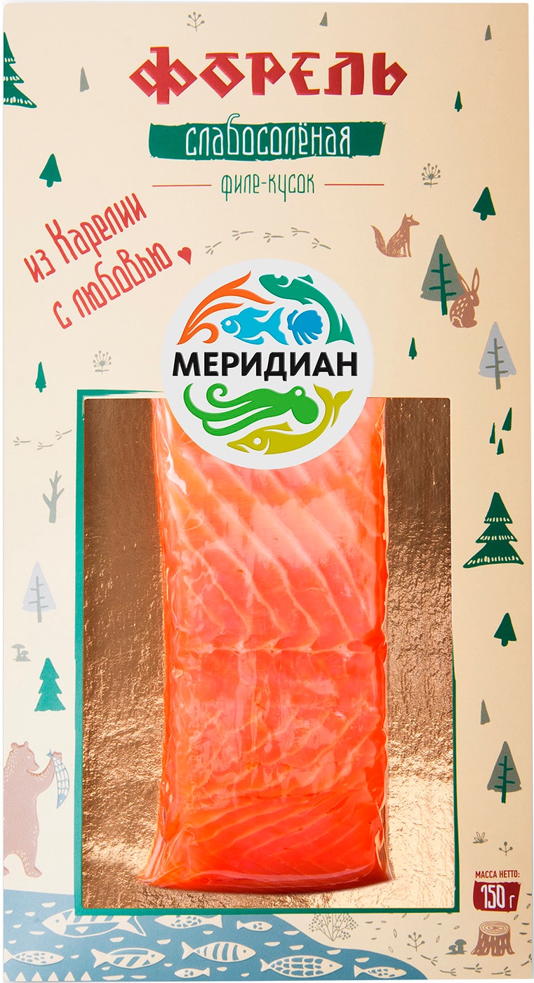 Изображение товара Форель Меридиан слабосоленая филе-кусок 150г