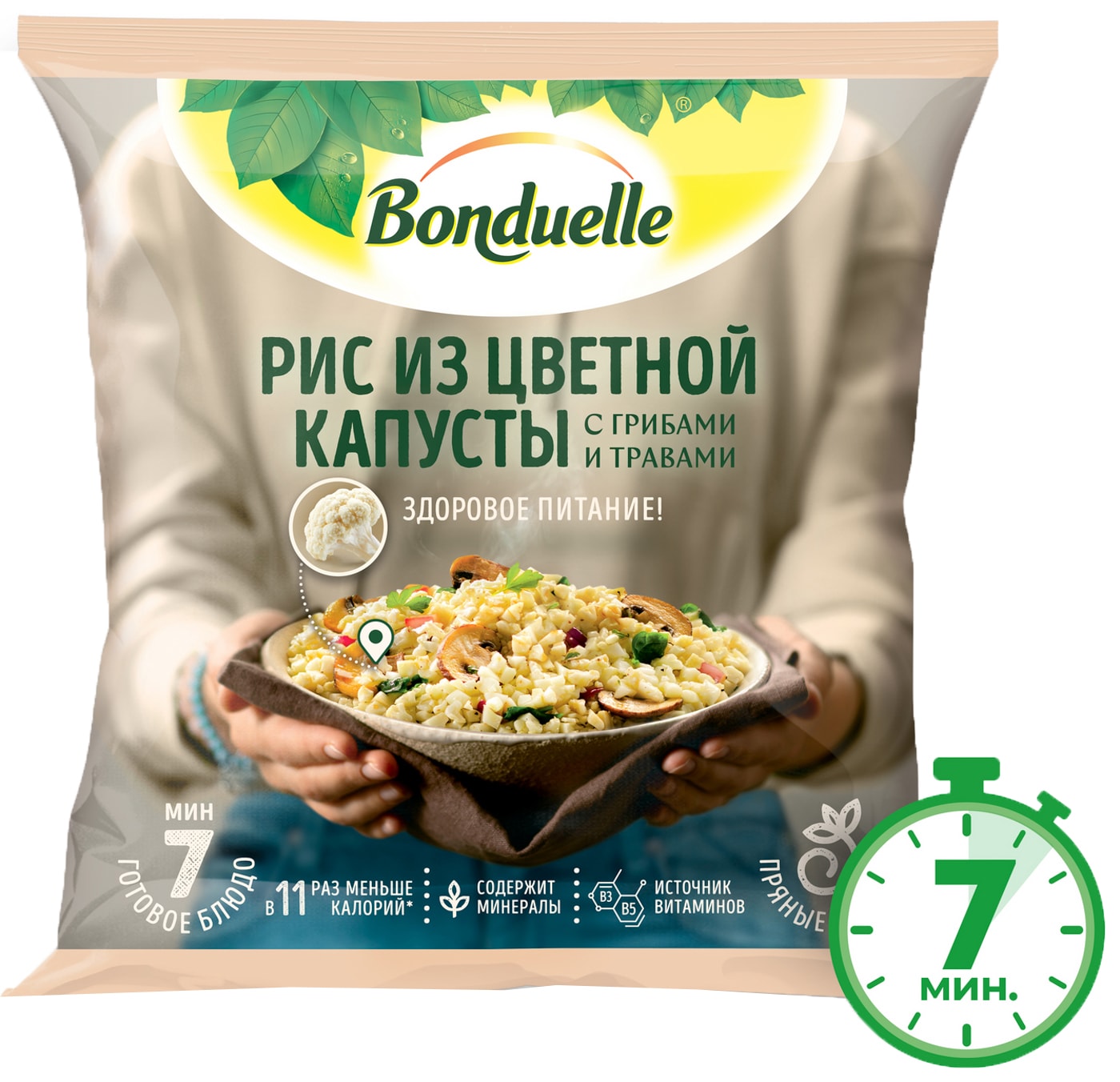 Изображение товара Смесь овощная Bonduelle Рис из цветной капусты с грибами и травами быстрозамороженная 400г