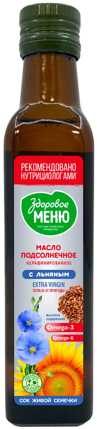Изображение товара Масло подсолнечное Здоровое меню нерафинированное с добавлением льняного 250мл