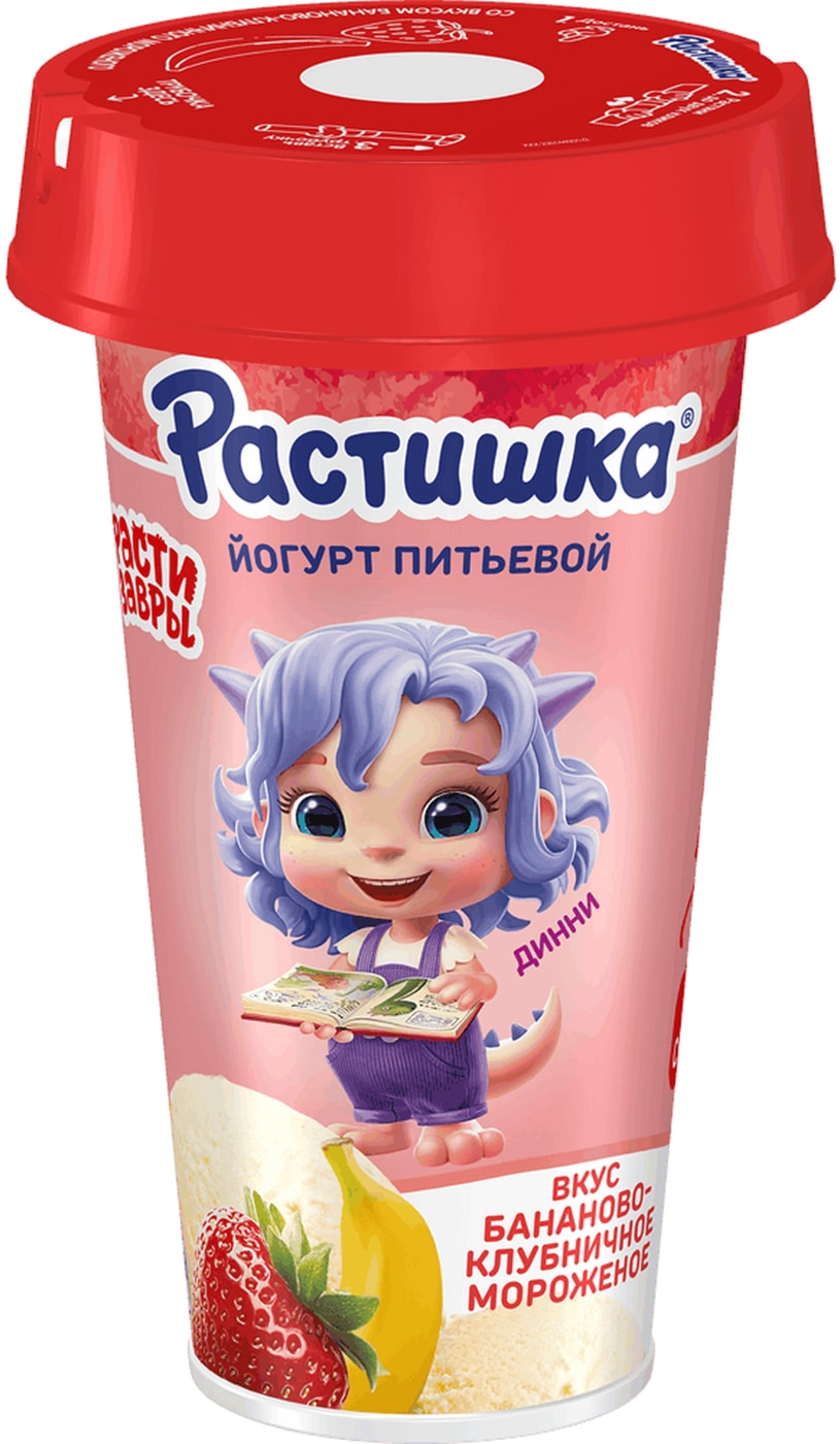 Изображение товара Йогурт Растишка питьевой Бананово-клубничное мороженое 2.8% 190г