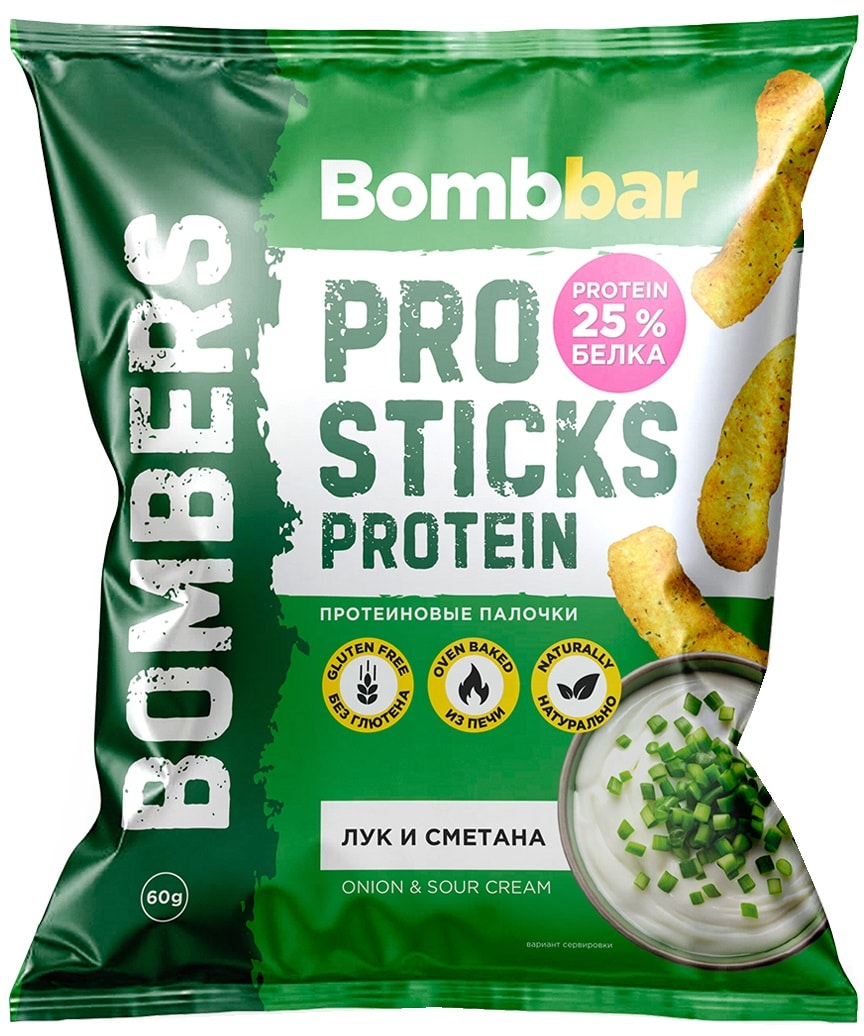 Изображение товара Кукурузные палочки Bombar протеиновые вкус Лук и сметана 60г