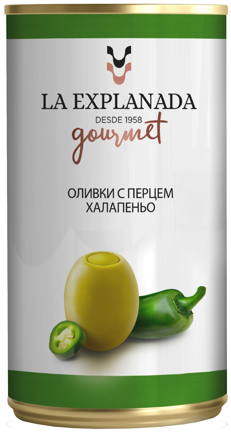 Изображение товара Оливки La Explanada фаршированные пастой из перца халапеньо 350г
