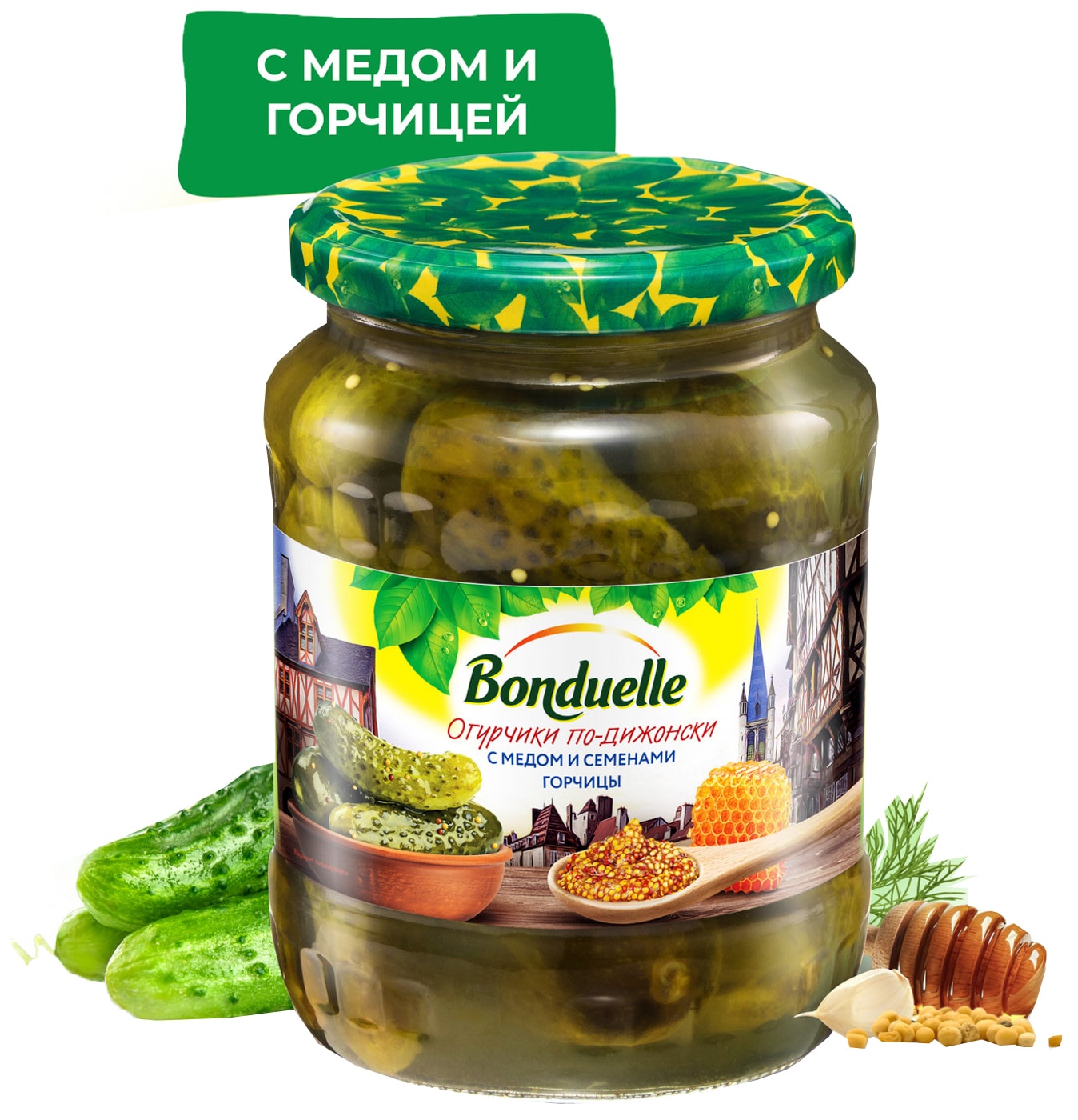 Изображение товара Огурцы Bonduelle По-дижонски с медом и семенами горчицы 720мл