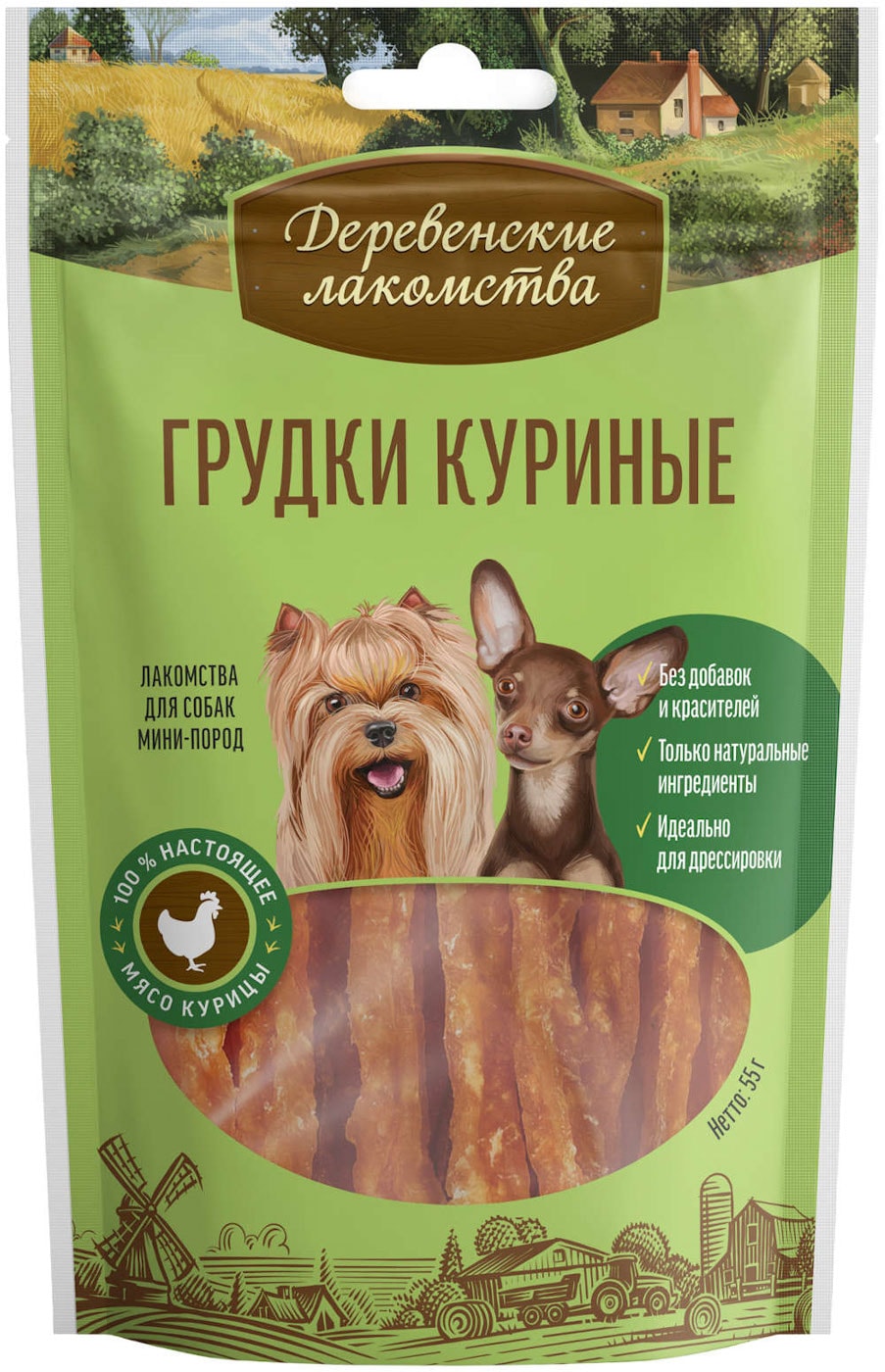 Изображение товара Лакомство для собак Деревенские лакомства Грудки куриные 55г