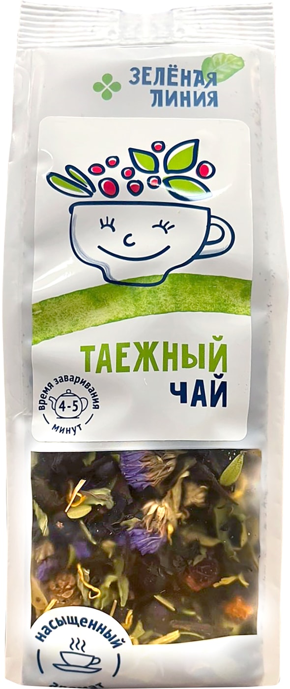Изображение товара Черный чай Зеленая линия Таежный чай 80г листовой с добавками натуральный аромат