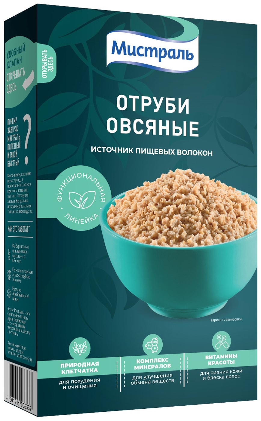 Изображение товара Отруби овсяные Мистраль 400г - диетический продукт для здоровья и пищеварения