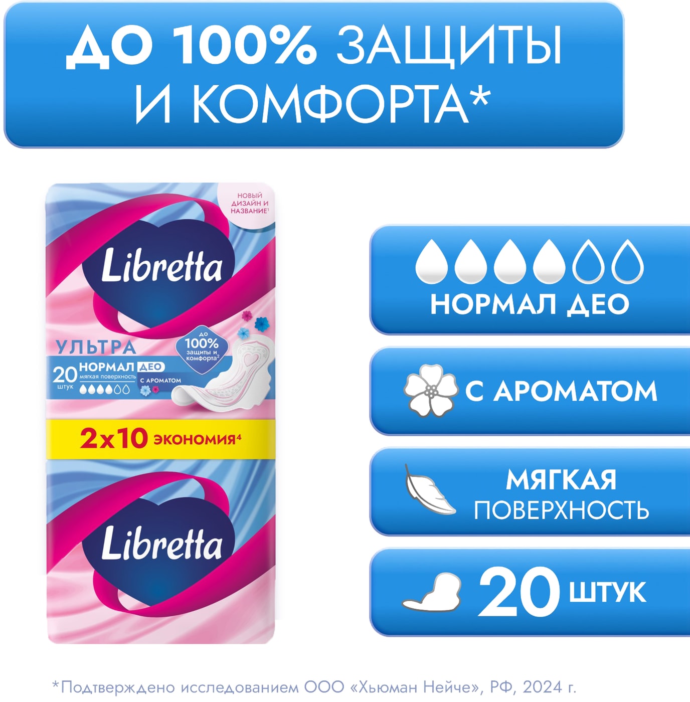 Изображение товара Прокладки Libretta Ультра Нормал Део Мягкая поверхность 20шт