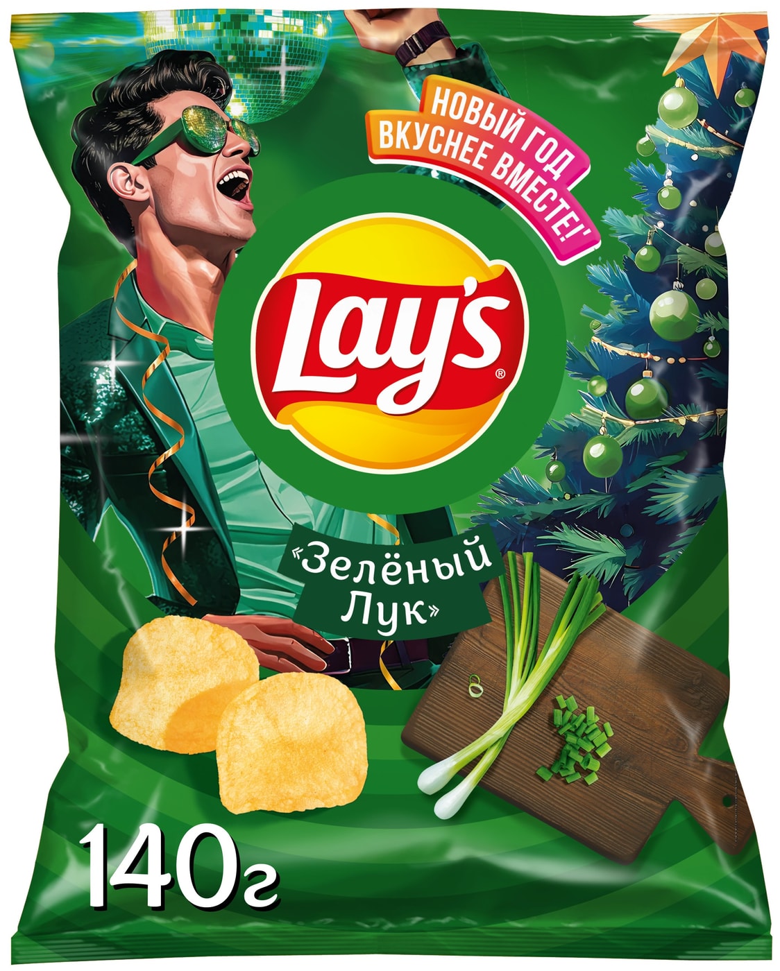 Изображение товара Чипсы Lays Молодой зеленый лук 140г вкусные и хрустящие