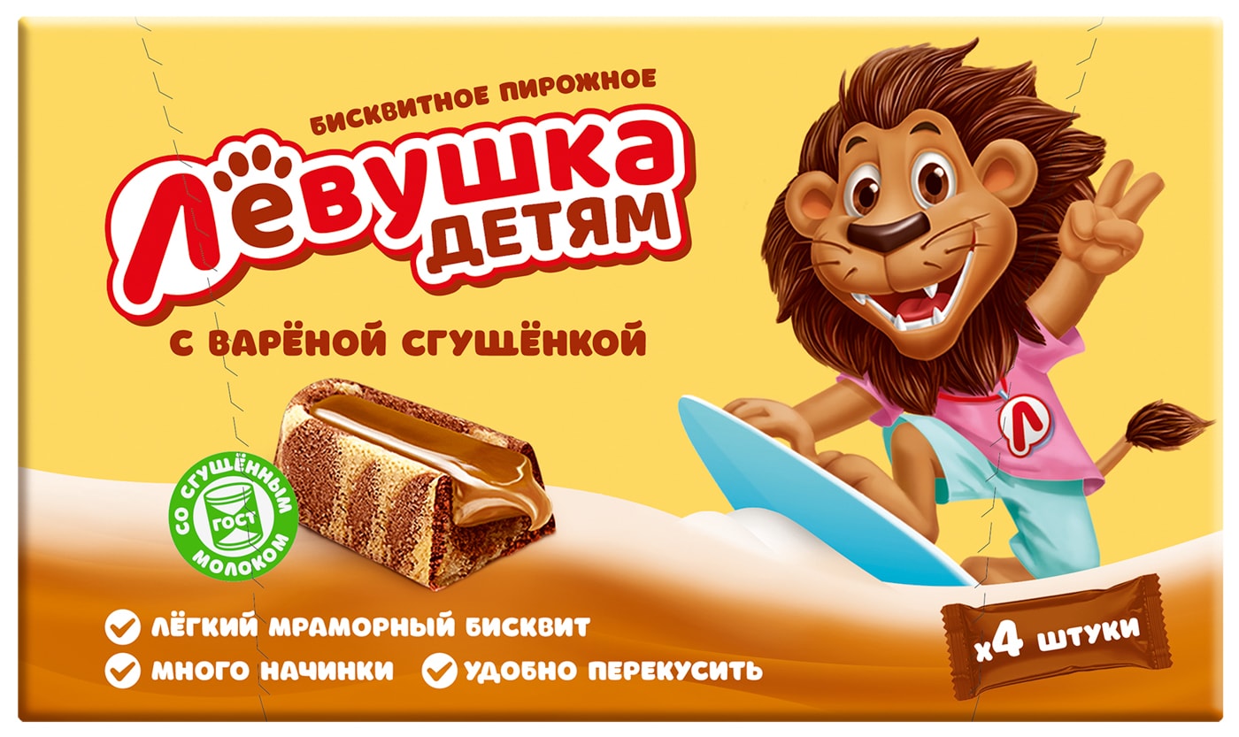 Изображение товара Пирожное Левушка детям бисквитное с вареной сгущенкой 140 г