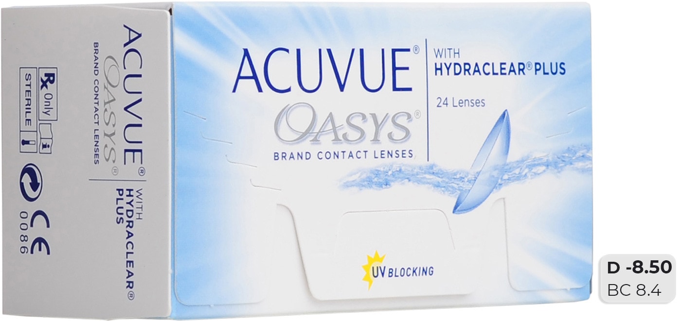 Изображение товара Контактные линзы Acuvue Oasys Hydraclear Plus двухнедельные -8.50, 24шт