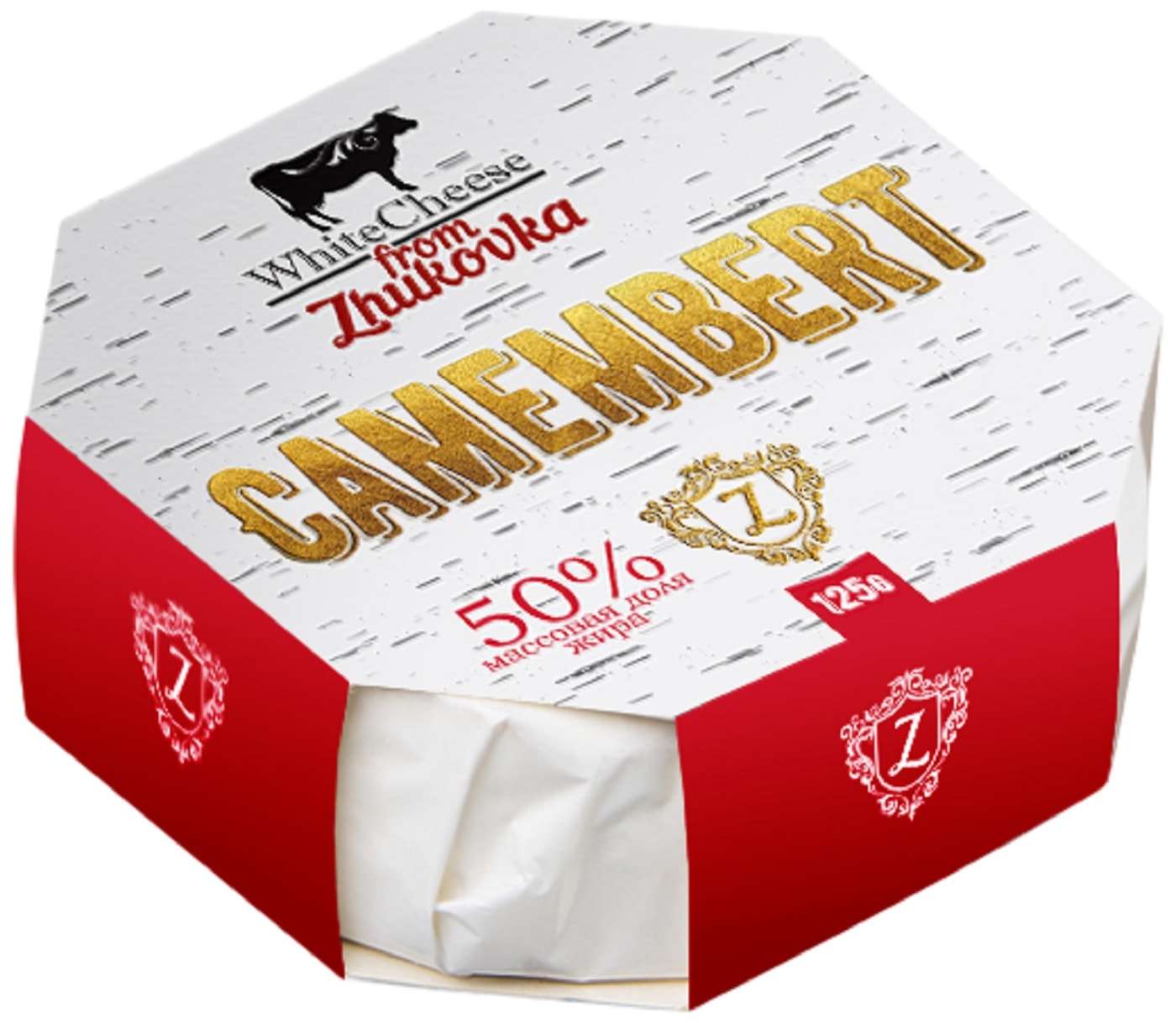 Изображение товара Мягкий сыр Камамбер с белой плесенью из пенисиллюма 125г Жуковка