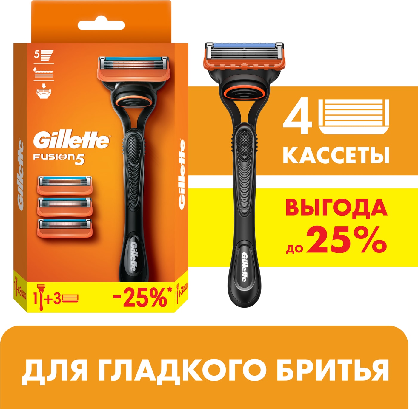 Изображение товара Мужская бритва Gillette Fusion5 с 4 кассетами и технологией FlexBall