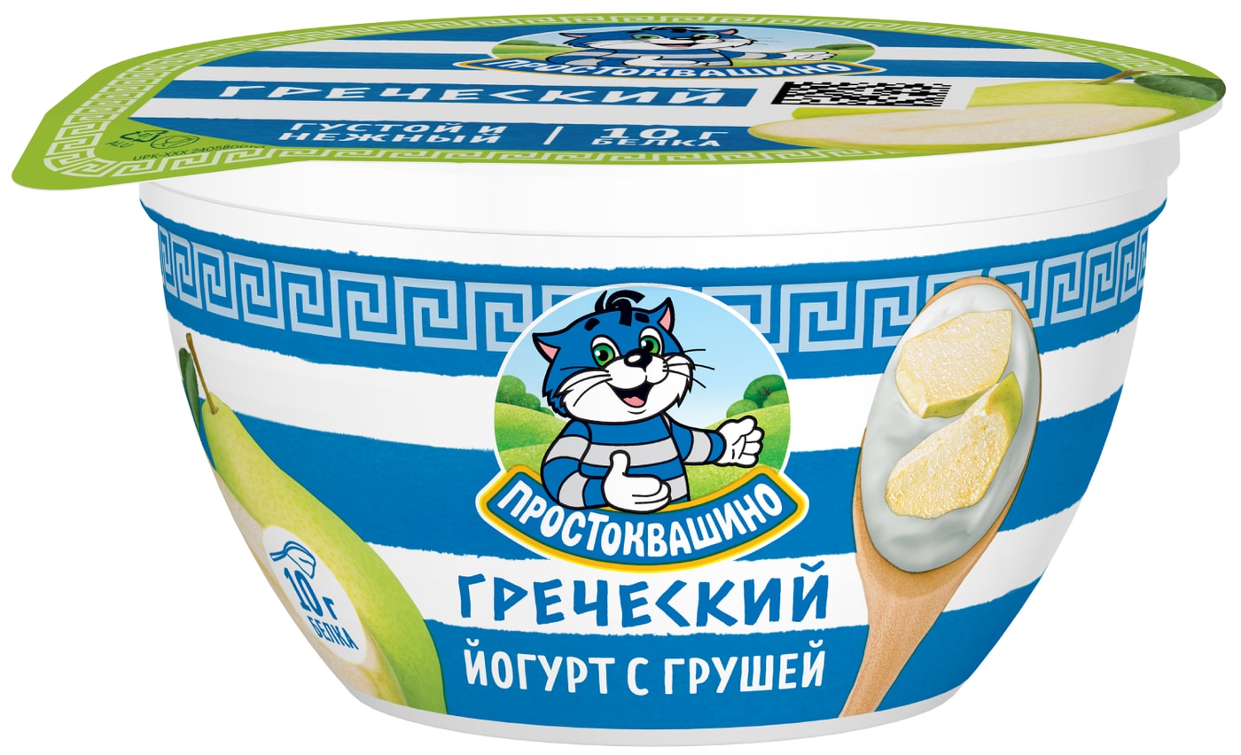 Изображение товара Йогурт Простоквашино греческий с грушей 1.8% 130г