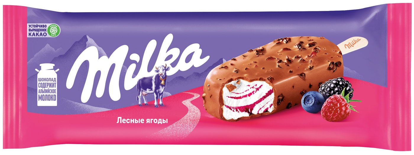 Изображение товара Мороженое Milka Эскимо сливочное с лесными ягодами 90мл