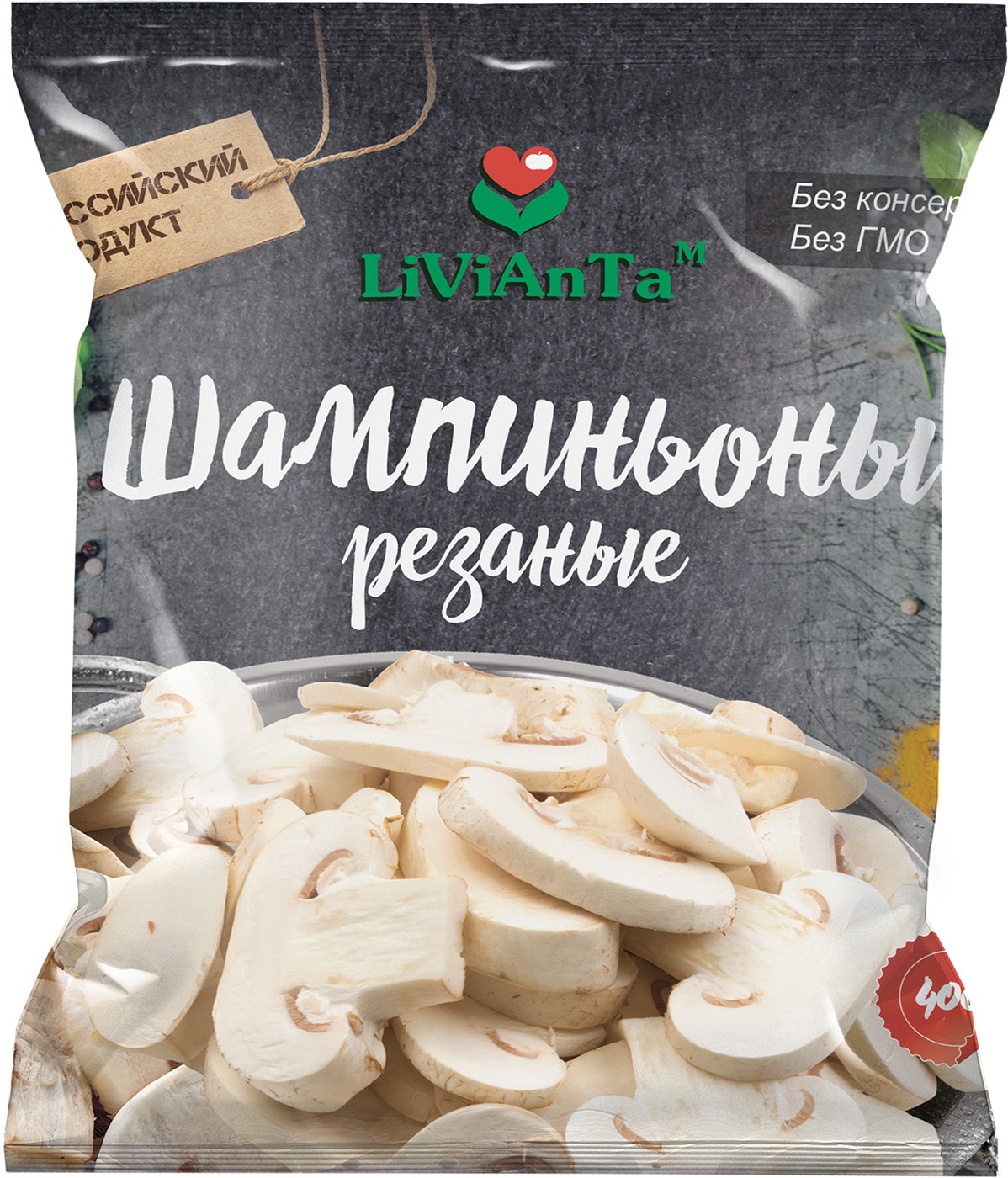 Изображение товара Шампиньоны резаные Livianta 400г замороженные
