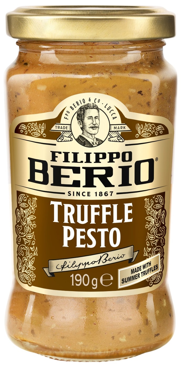 Изображение товара Соус Filippo Berio Песто с трюфелем 190г - натуральный итальянский соус для мяса и птицы