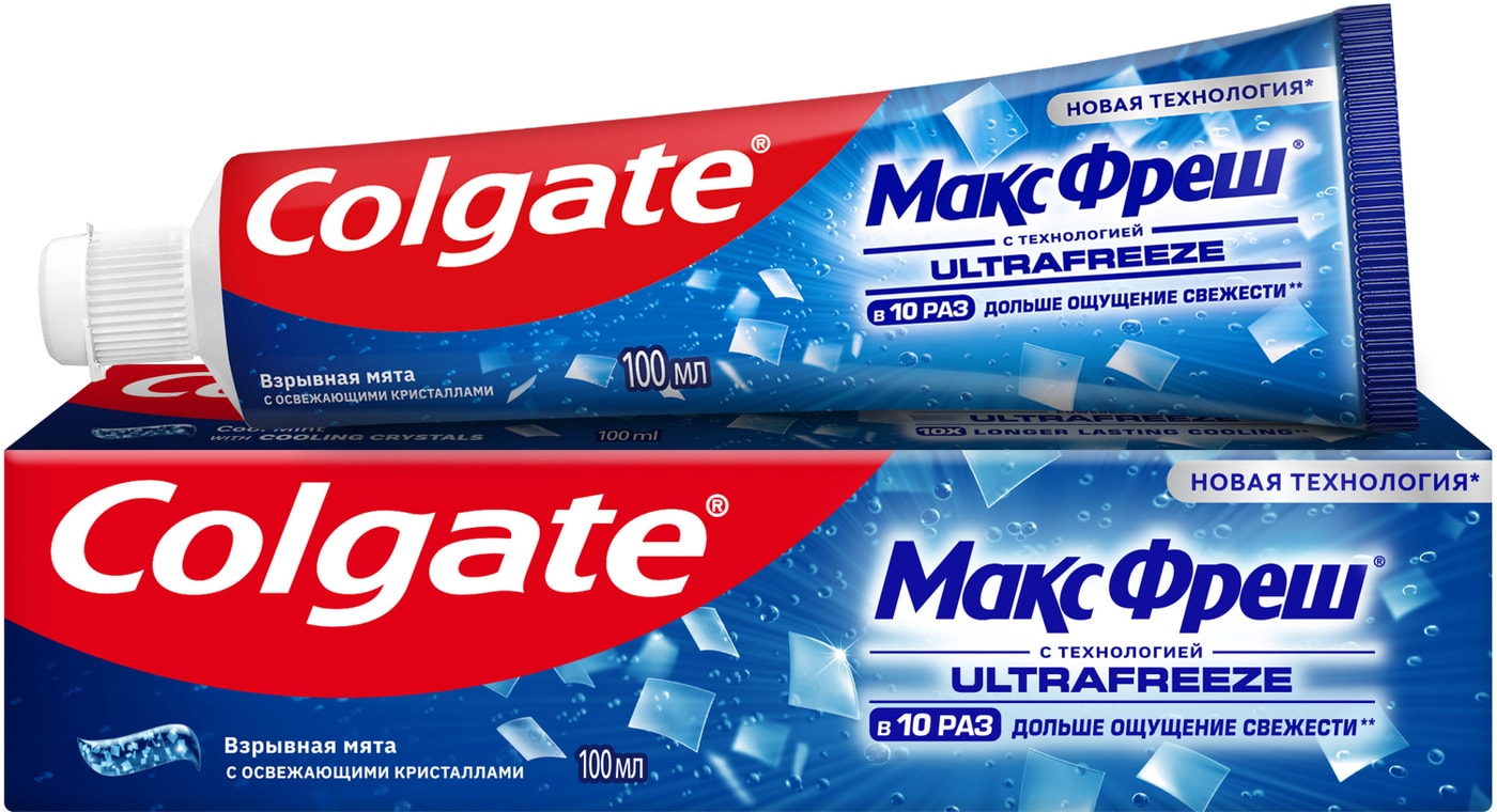 Изображение товара Зубная паста Colgate Макс Фреш Взрывная мята с освежающими кристаллами для свежего дыхания и защиты от кариеса 100мл