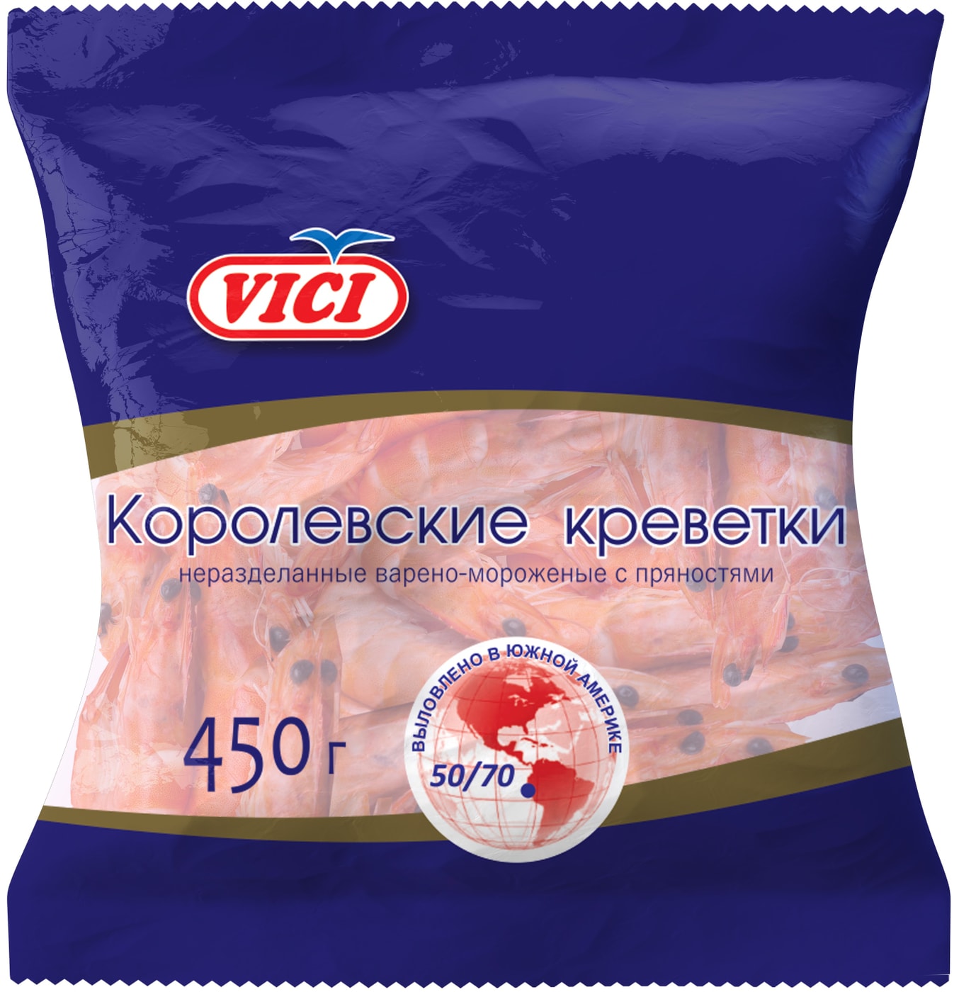 Изображение товара Креветки Vici Королевские варено-мороженые 450г