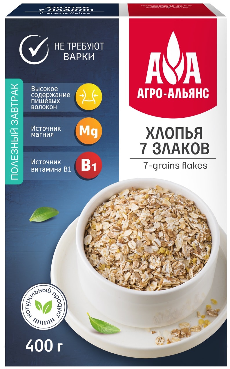 Изображение товара Хлопья 7 злаков Агро-Альянс 400г натуральный многозерновой продукт
