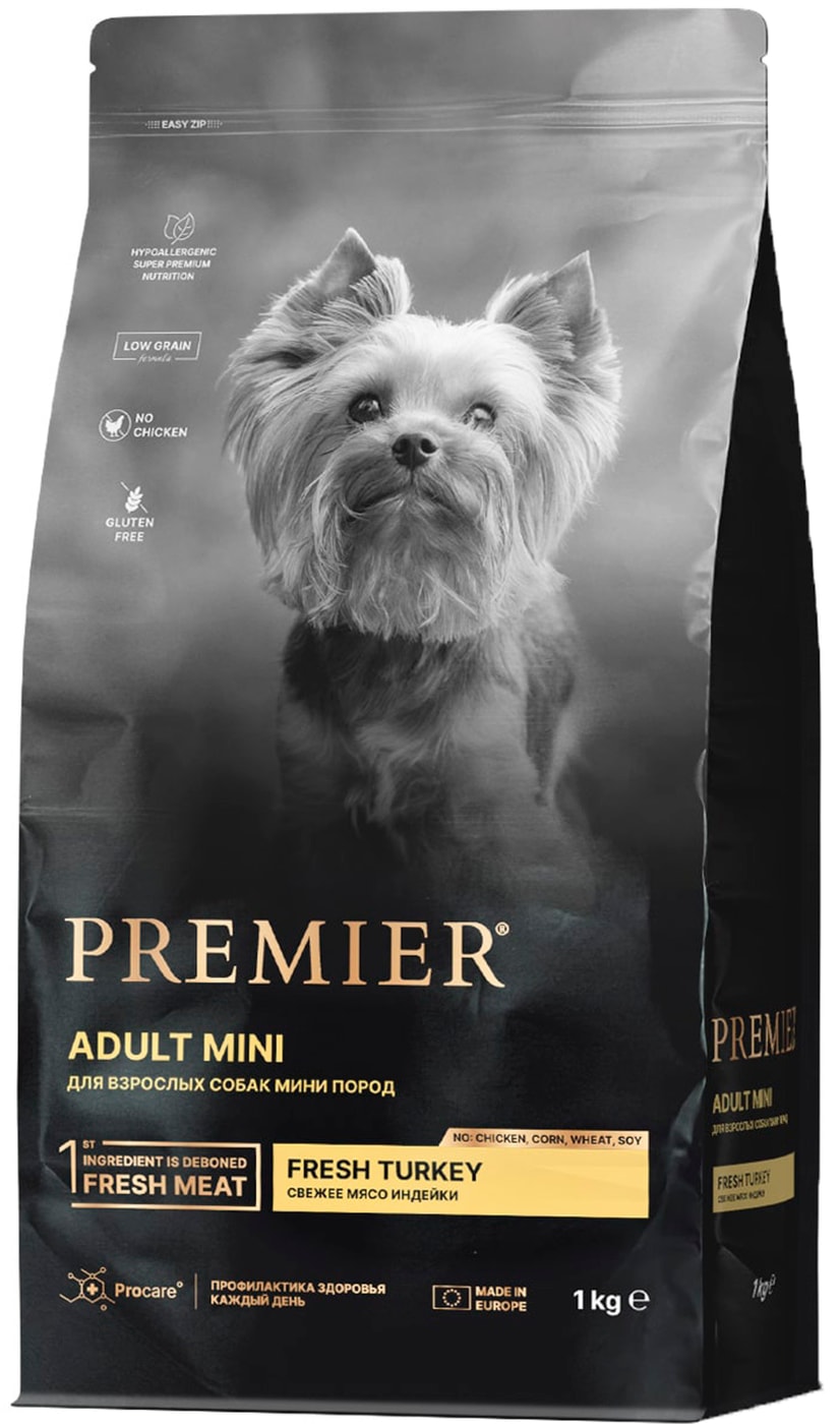 Изображение товара Сухой корм для собак Premier Dog Turkey Adult Mini Свежее мясо индейки 1кг