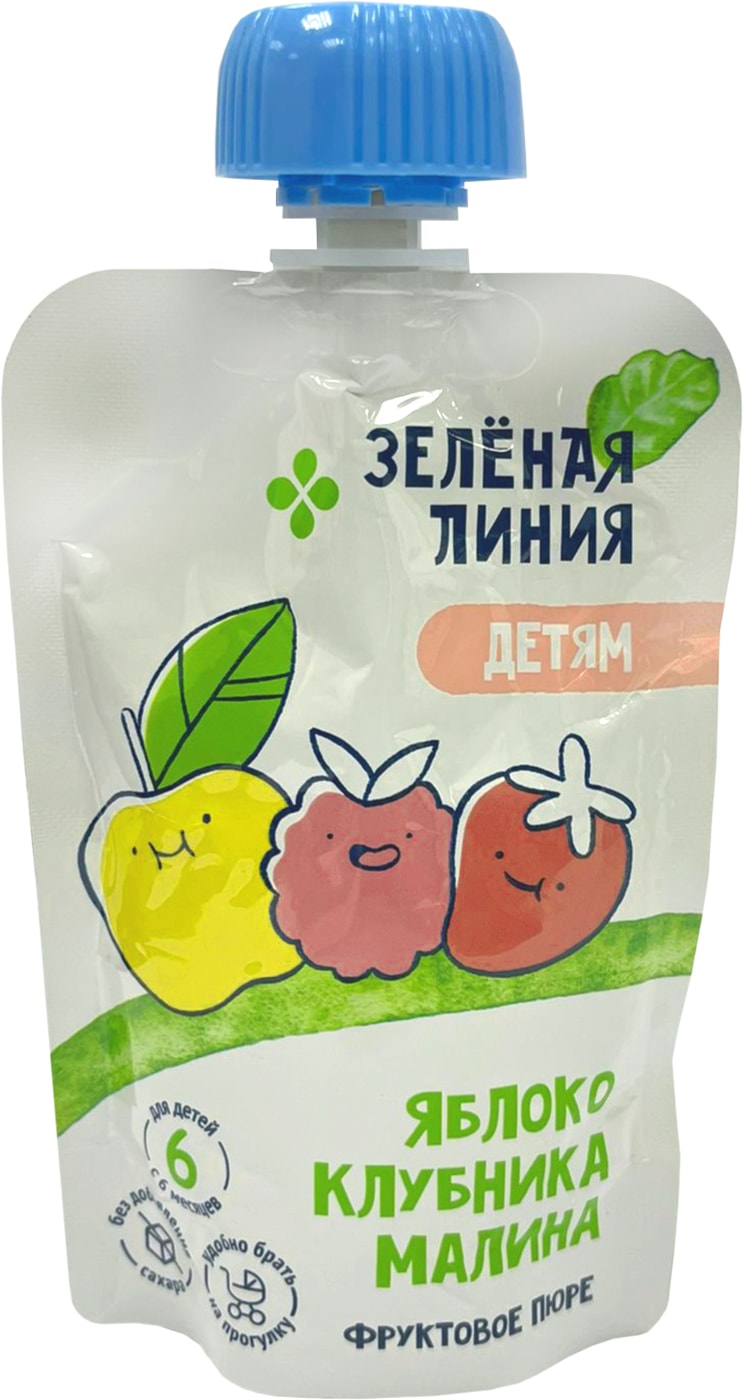 Изображение товара Пюре Зеленая Линия Яблоко клубника малина 90 г детское