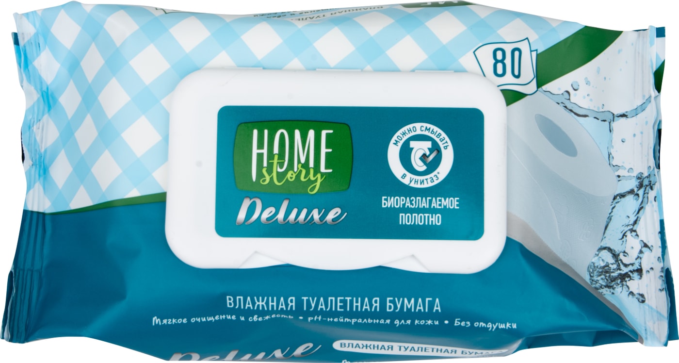 Изображение товара Туалетная бумага влажная Home Story Deluxe 80 шт без запаха