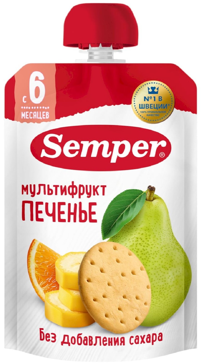 Изображение товара Пюре фруктовое Semper Мультифрукт с печеньем с 6 месяцев 100г