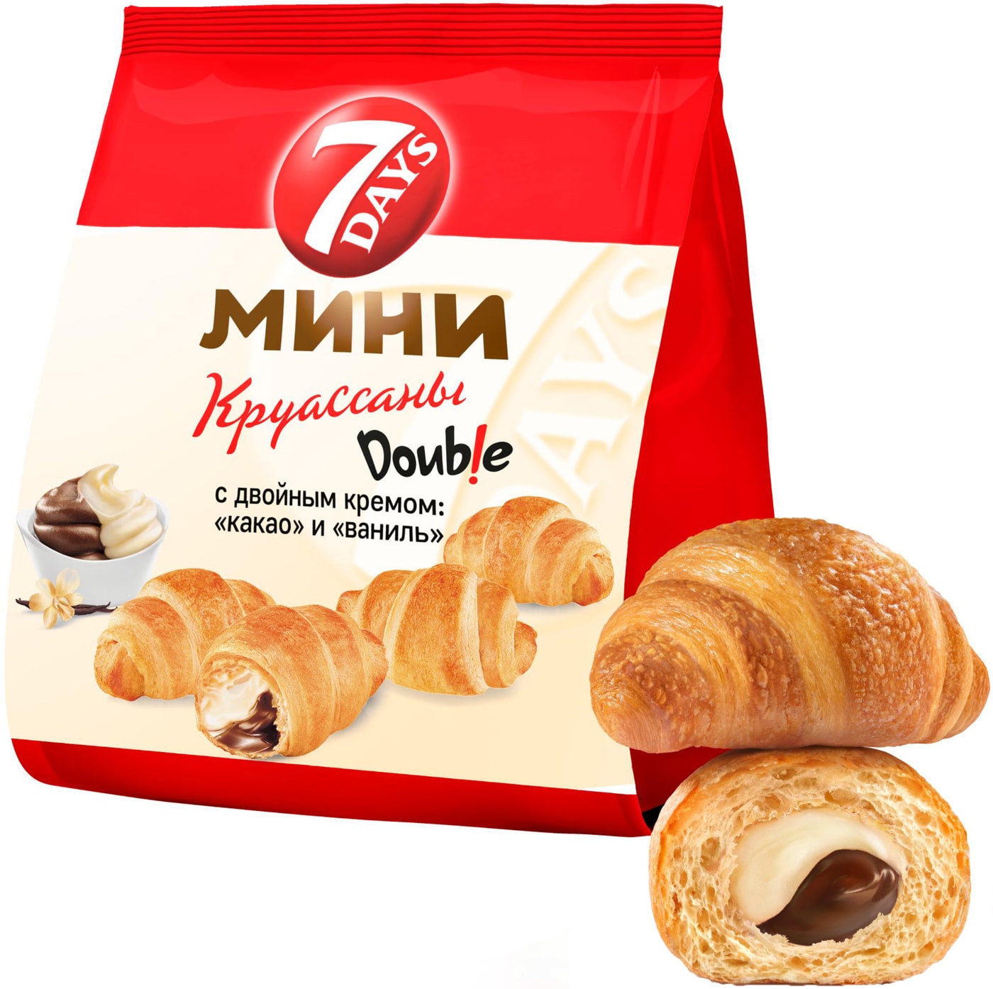 Изображение товара Мини-круассаны 7 Days Double Какао-Ваниль 265г - воздушное тесто с двумя начинками