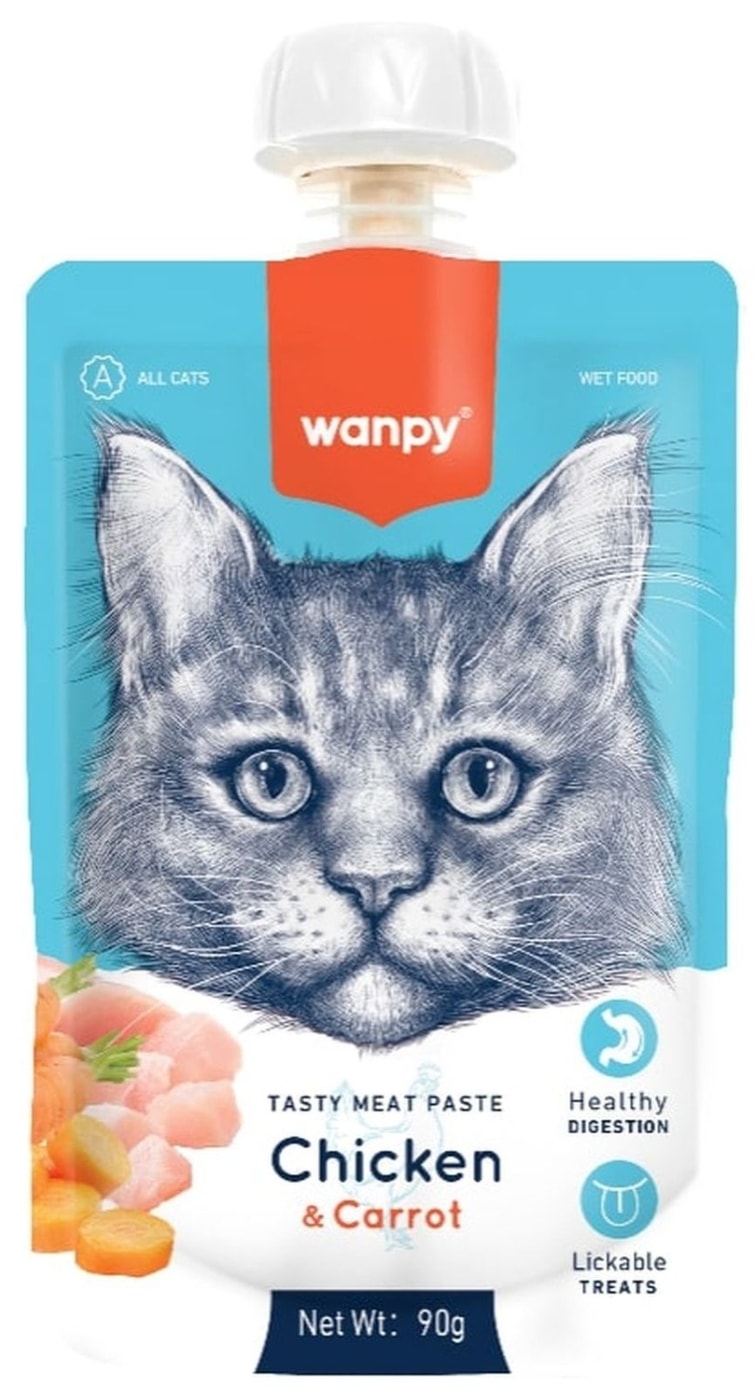 Изображение товара Лакомство для кошек Wanpy Cat Мясной мусс из курицы и моркови 90г