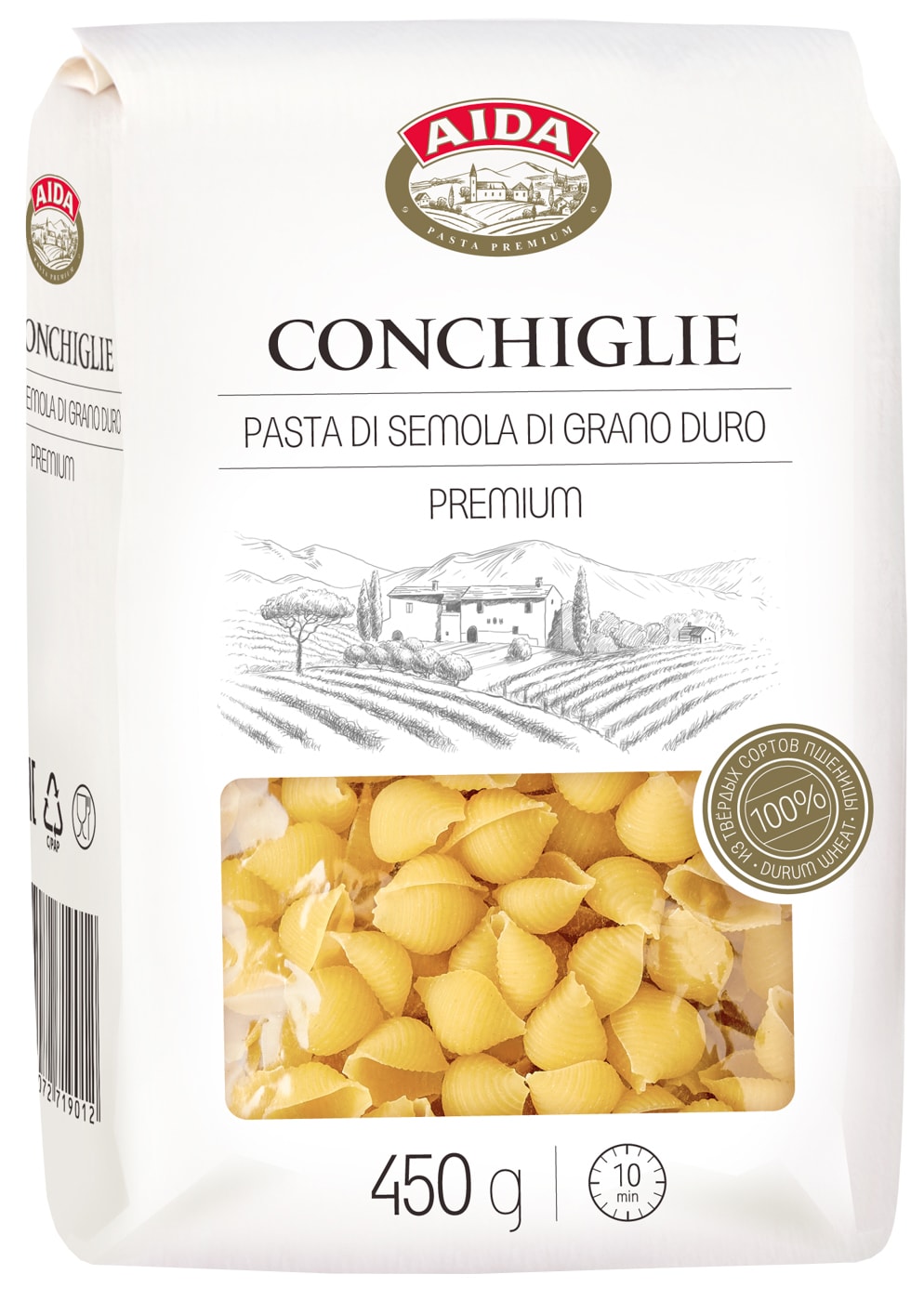 Изображение товара Макароны Aida Conchiglie 450г из твердых сортов пшеницы для запеканок салатов и супов